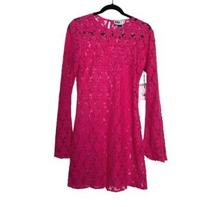 NWT Beach Riot Goldie Lace Dress in Bright Pink Womens Medium Cover up swim boho